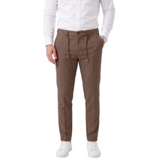 RizzUP Erkek Slim Fit Kırçıllı Kahve Kumaş Pantolon – Ipli Esnek Bel Likralı Spor Şık Pantolon 2700252