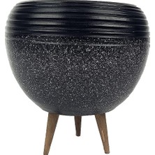 Store Ev Dekorasyon Siyah Granit Küp Saksı Saksılık Salon Çiçeklik Büyük Boy 3 Ayaklı