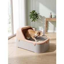 Prime Kedi Kumu Kabı Geniş Hacimli Kedi Tuvaleti Plastik Kedi Tuvalet Kabı Açık Kedi Kum Kabı Kolay Temizlenebilir Dayanıklı Tasarım (Açık Gri-Krem)