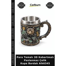 Carlburn Özel Üretim Hediye Metal Tasarım Ofis Para Temalı 3D Kabartmalı Paslanmaz Çelik Kupa Bardak ALK6345