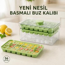 MSP Çift Buz Kalıbı, 56 Bölmeli Kapaklı Buzluk ve Saklama Kutusu, Pratik Buz Çıkarma Mekanizmalı Buz Tepsisi, 12 × 19 cm