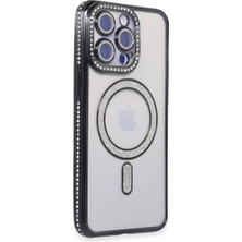 Efnaz Style Apple iPhone 15 Pro Kılıf Joke Simli Magneticsafe Kılıf - Siyah
