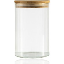 Prime 600 ml Çizgili Kavanoz - Yuvarlak Ahşap Kapaklı Hava Geçirmez, Tatlı, Baharat, Gıda Saklama Kabı, Kokusuz Dayanıklı Cam Saklama Kabı, Kavanoz