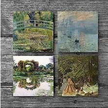 Prime Gül Çiçekli Kemer, Kırda Öğle Yemeği, Izlenim Gün Doğumu, Gölü Taş Bardak Altlığı Seti - 4 Parça - Dekoratif, Rustik Mutfak Aksesuarı, 10X10 Cm, Kaydırmaz Tabanlı SC530