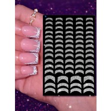 Store Gümüş Simli Fransız Manikür Tırnak Sticker, Nail Art Süsleme, Protez Tırnak Kalıcı Oje Için Dekoratif Çıkartma