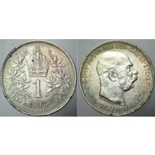 Banknoting Avusturya Gümüş 1 Korona 1915 Franz Josef - I. Dünya Savaşı Dönemi. 5 gr