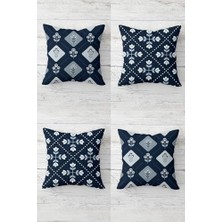 Prime Pelangi Lacivert Mini Çiçekler Gizli Fermuarlı Kırlent Kılıfı Koltuk Yastık Kılıfı TAKIM(4ADET), Lacivert-Indigo 45 x 45