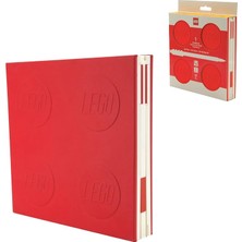 MSP LEGO Locking Notebook With Gel Pen - Red (53564), Hardcover Notebook For School, Office, Home, Square, 6 Inches x 6 Inches