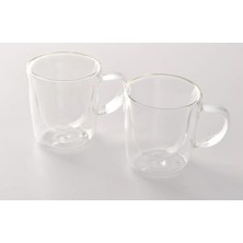 Prime Borosilikat Çift Cidarlı Espresso Bardağı, Şeffaf, 100ML, Kulplu, 2'li Set