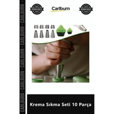 Carlburn Özel Üretim Pasta Süsleme Aparatı Paslanmaz Çelik Uçlu Profesyonel Hijyenik Krema Sıkma Seti 10 Parç