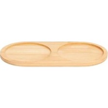 Prime 2 Bölmeli Oval Doğal Bambu Sunum Tabağı - 23X12 cm Yuvarlak Hatlı Çerezlik, Sosluk ve Kahvaltılık