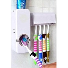 Prime Otamatik Diş Macunu Sıkacağı ve 5 Adet Diş Fırçalığı Macun Sıkacak Diş Fırçası Banyo Askı Seti