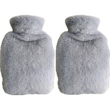 Prime Sıcak Su Torbası 2 Adet,yan Cepli Gri Peluş Termofor 27X17X2CM 750ML