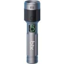 Prime Bix Flashlight BX2101FL 30W Led, Max. 1450 Lümen Parlaklık ve 690 Metreye Kadar Uzun Menzilli Şarj Edilebilir, LED Güç Göstergeli Çok Modlu Acil Durum ve Kamp Kompakt El Feneri