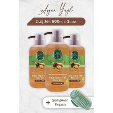 Prime Argan Yağlı Duş Jeli 600 ml x 3 Adet ve Şampuan Fırçası