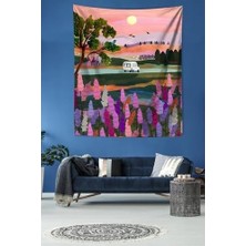 Nacario Pelangi Gün Batımı Yolculuk Yoldaki Araba Leke Tutmaz Kumaş Duvar Örtüsü Duvar Halısı Tapestry PNTR003, 100 x 140