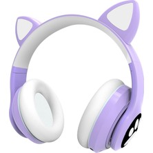 Prime Kedili Patili A Kaliteli Kulaküstü Bluetooth Kulaklık Cat Kadın Kız Yetişkin Mikrofonlu Işıklı Kablosuz Kulaklık + Aux Hediye