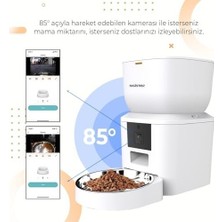 Teknollojia Haustier QQ025 Kameralı Akıllı Kedi Otomatik Mama Kabı, App-Wifi Uzaktan Kontrol, Ayarlanabilir 480P Kamera, 4lt Hazne (Beyaz)