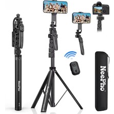 MSP 2 Metre Tripod Selfie Çubuğu Bluetooth Kumandalı 360° Dönebilen Telefon Kamera Standı Cold Shoe Mikrofon Işık Destekli Katlanabilir Vlog Canlı Yayın Tripodu | Np-Z5