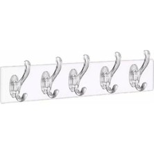 Mika Kristal Plastik Şeffaf Askı, Pvc Yapışkanlı Montaj, 6.4X29.3 Cm, 5 Kollu 6.2 cm