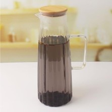 Prime Bambu Kapaklı Borosilikat Cam Yağdanlık ve Sürahi | 1000ML (11X26CM) Çok Amaçlı Içecek ve Sıvı Gıda Saklama