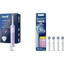 Karok Ticaret Oral-B Şarjlı/elektrikli Diş Fırçası Vitality Pro Lila Koruma ve Temizlik + Oral-B Sensitive X-Filament Şarjlı Diş Fırçası Yedek Başlığı 4 Adet