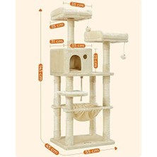 Feandrea PCT15BE Tırmalama Ağacı, 143 cm Yüksekliğinde, 11 Tırmalama Sütunlu Kedi Ağacı, 2 Platform, 1 Kedi Mağarası, 1 Hamak, 2 Pelüş Top, Pelüş, Çok Katlı Tasarım, Bej