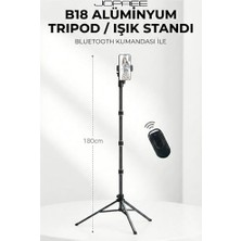 Prime Bluetooth Kumandalı Alüminyum Işık Standı 180 cm Telefon Tutucu Stand Yüksek Açı Çekim Canlı Yayın Selfie Video Ring Light Uyumlu Katlanabilir Profesyonel Çekim Ayağı | B18