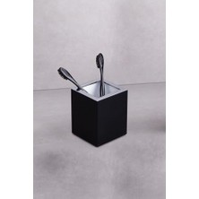 Prime Tezgah Üstü Mat Siyah-Krom Diş Fırçalığı 80X80 mm