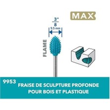 Max High Performance Power Carving Bit (9953), Paslanmaz Çelik Malzeme, 9,5 mm Genişliğinde "alev", Ahşap, Plastik, Eva Köpük ve Kauçuk Oymak Için. Dremel Max Life Parçası