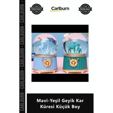 Carlburn Özel Üretim Pilli Karlı Işıklı Dekoratif Hediyelik Estetik Maviyeşil Geyik Kar Küresi Küçük Boy