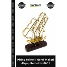Carlburn Özel Üretim Dekoratif Hediyelik Denizci Temalı Pirinç Yelkenli Gemi Maketi Ahşap Kaideli NI8651