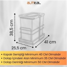 Prime Cassone 24, Dolap Içi Teleskopik Raylı Antrasit Çöp Kovası 24 Litre, Minimum Kapak Genişliği 40 Cm.