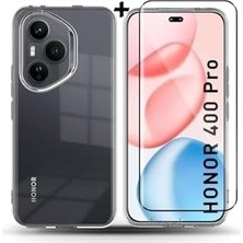 Prime - Honor 400 Pro 5g ile Uyumlu Kılıf Kamera Çıkıntılı Korumalı Yumuşak Şeffaf Silikon + 5d Ekran Koruyucu Cam Set 1er