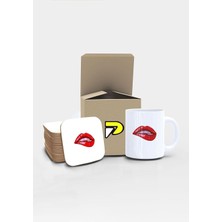 Dudak Popart Tasarımlı Baskılı Kupa Bardak Seti, Eğlenceli Özel Hediye Mug