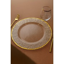 Prime Life Altın Detaylı Yuvarlak Cam Supla – 33 cm Servis ve Dekor Tabağı