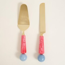 Prime Life Tanda Mavi - Fuşya Paslanmaz Çelik-Plastik Servis Seti 6.25X30 cm