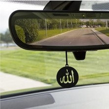 Prime Allah Yazılı Araba Dikiz Aynası Süsü, Siyah Renk, Daire Tasarım