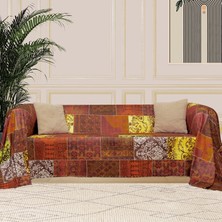 Prime Concept Softmicro Koltuk Örtüsü | Çekyat Örtüsü | Koltuk Şalı | Etnik Desenli Patchwork Kaymaz | Kiremit 180X220 cm