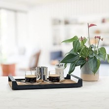 Prime Küçük Ham Renk Servis ve Sunum Tepsisi, Metal Kulplu Ahşap Tepsi - 42X22,5 cm