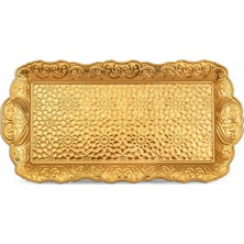 Prime Life Osmanlı Motifli Küçük Metal Servis Tepsisi – Dekoratif Sunum Tepsisi, 36 x 18 Cm, 306 G (Altın Sarısı)