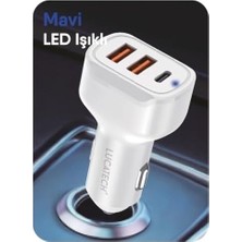 Prime 100W Ultra Hızlı Turbo Araç Şarj Başlığı – 2 USB + 1 Pd (Beyaz)