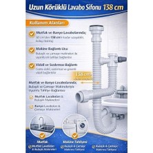 Prime 138 cm Uzun Körüklü Lavabo Sifonu, Esnek Gider Borusu, Çamaşır ve Bulaşık Makinesi Tahliye Bağlantılı, Kolay Montajlı Dayanıklı Plastik Lavabo Gider Hortumu