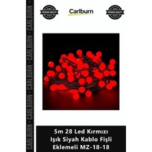 Carlburn Özel Üretim Yılbaşı Dekorasyon Aydınlatma 5m 28 LED Kırmızı Işık Siyah Kablo Fişli Eklemeli MZ1818