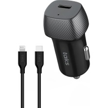 Prime Taks CP01 30W Pd Usb-C Araç Hızlı Şarj Aleti + Usb-C-Lightning Kablo, Siyah 5CP01LS
