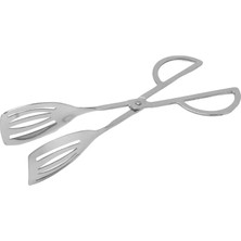 MSP Paslanmaz Çelik Makas Tipi Servis Maşası 25.5 cm - Ergonomik Saplı Salata, Mutfak, Izgara ve Biftek Maşası, Delikli Spatula Uçlu Yemek Sunum Maşası, Gümüş