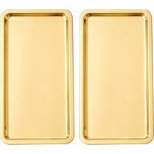 MSP Çelik Sunum Tepsisi, Dikdörtgen, Gold, 33X18 Cm, Düz, Çay Kahve Tatlı Sunumu, 2 Adet