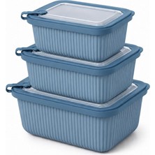 MSP Silikon Kapaklı Plastik Saklama Kabı Seti, 3.5 Litre, Mikrodalga ve Derin Dondurucu Için Sefer Tası, Gıda Depolama Kutusu, Bpa Içermez (600/1100/1800 Ml) (Mavi, Dikdörtgen)
