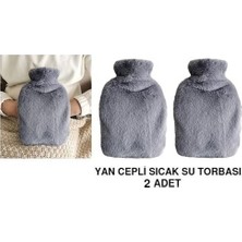 Karok Ticaret Iki Adet Sıcak Su Torbası Yan Cepli Gri Peluş Termofor 27X17X2CM 1 Litre