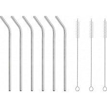 MSP Home 6’lı Krom Paslanmaz Metal Pipet Seti – 3 Adet Pipet Temizleme Fırçası Hediyeli, Çevre Dostu Metal Pipet, Dayanıklı Paslanmaz Çelik Pipet, Uzun & Kısa Içecek Pipeti Seti (6 Lı Yan Set)